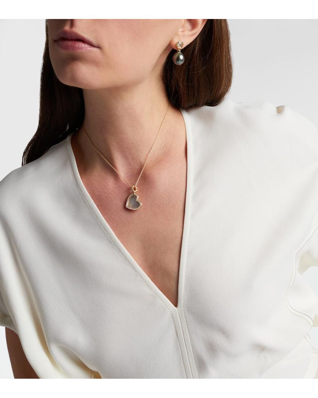 David Yurman White Dy Elements Heart 18Kt Pendant With Diamonds And Pearl