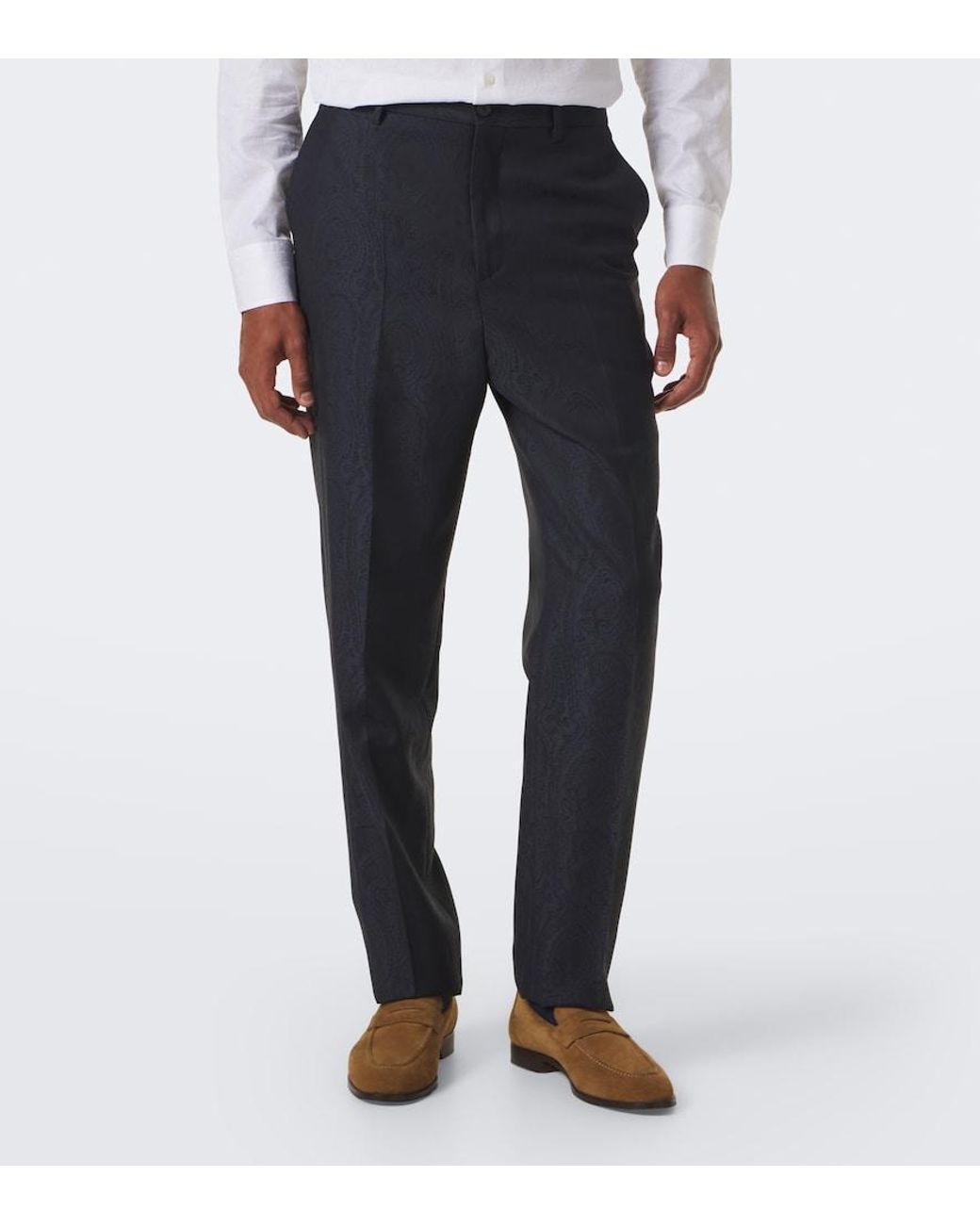 Etro Blue Jacquard Virgin Wool Straight Pants for men