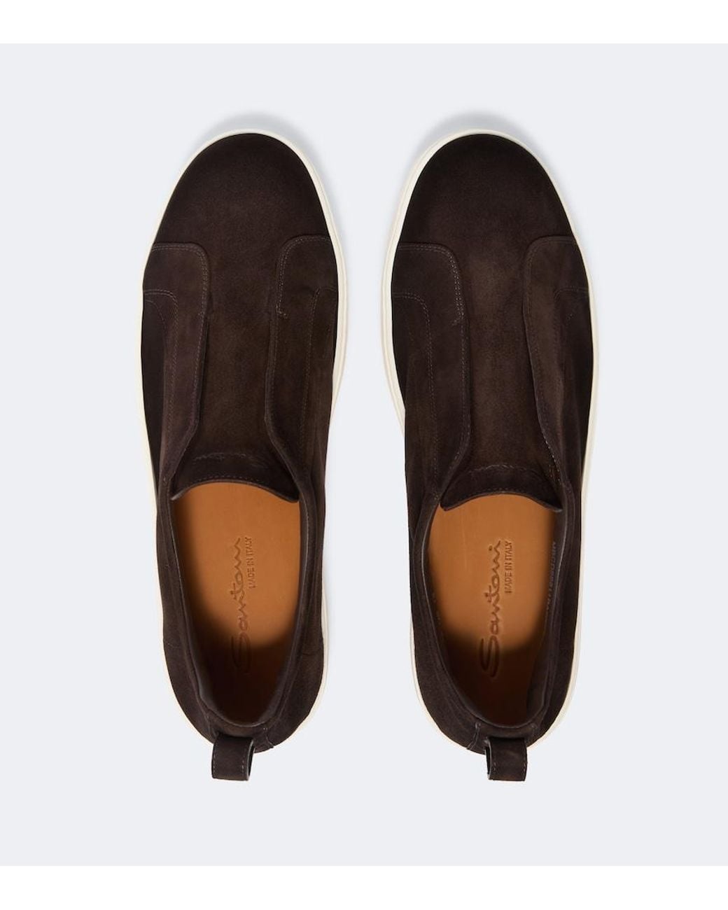 Santoni Brown Suede Slip-On Sneakers for men