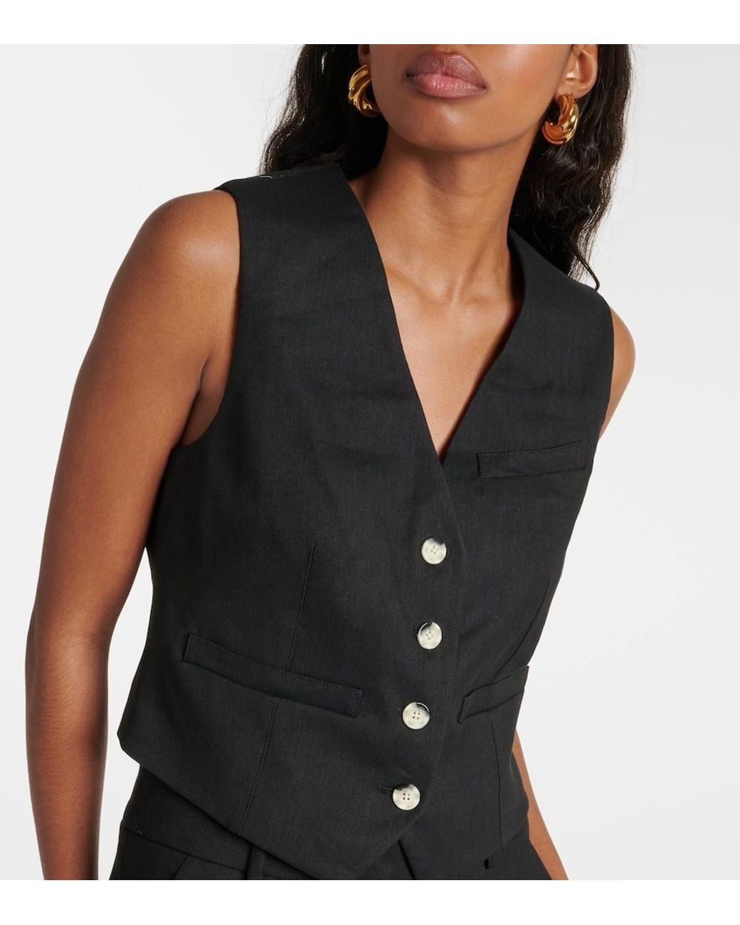 Veronica Beard Black Bennett Linen-Blend Twill Vest