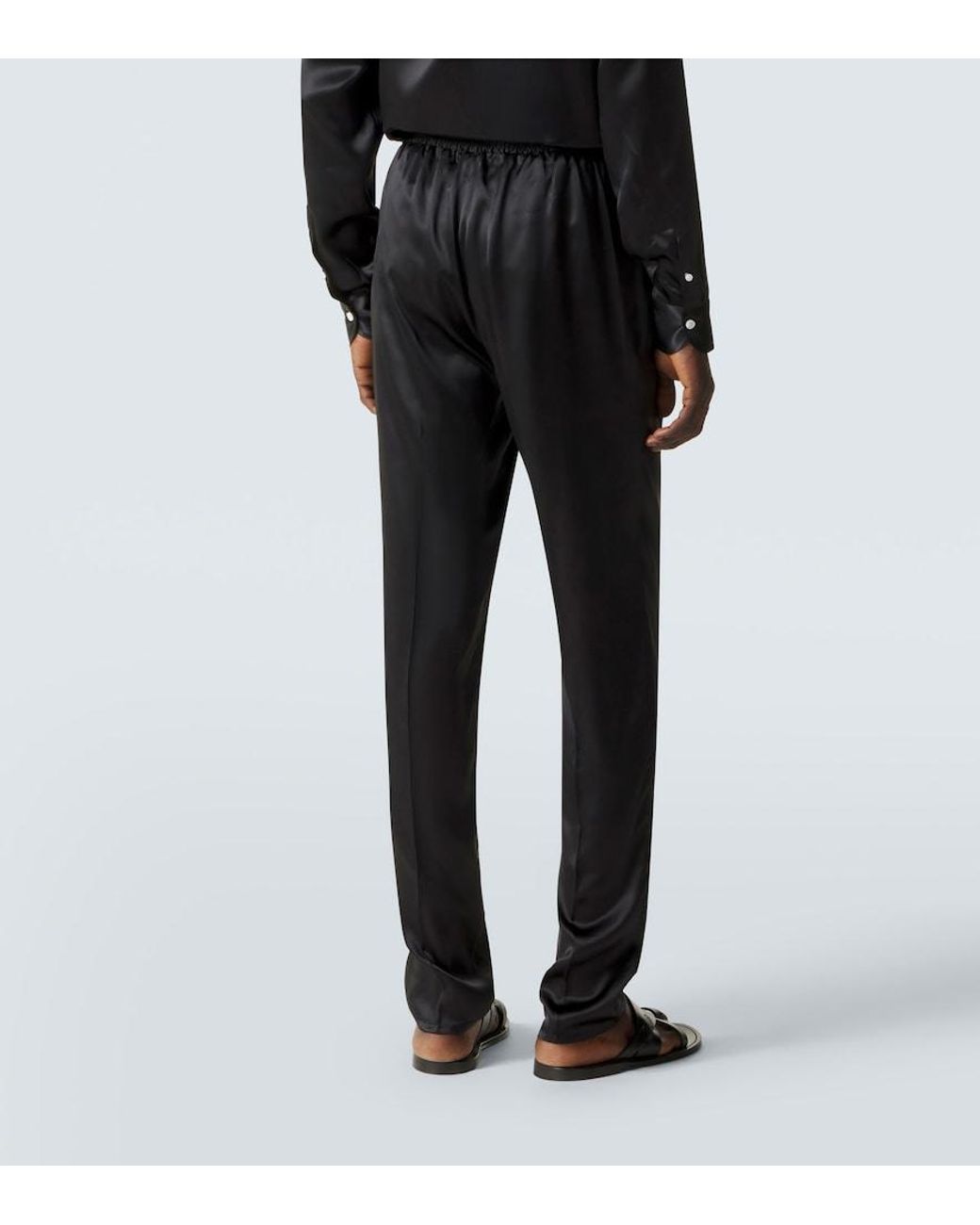 Rubinacci Black Reversible Silk Straight Pants for men