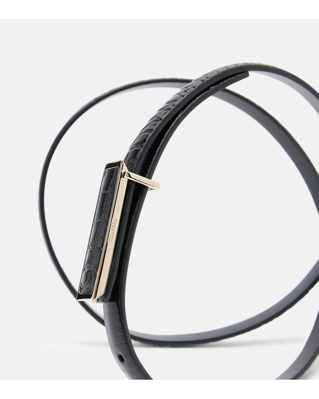 Tom Ford Black Croc-Effect Patent Leather Belt
