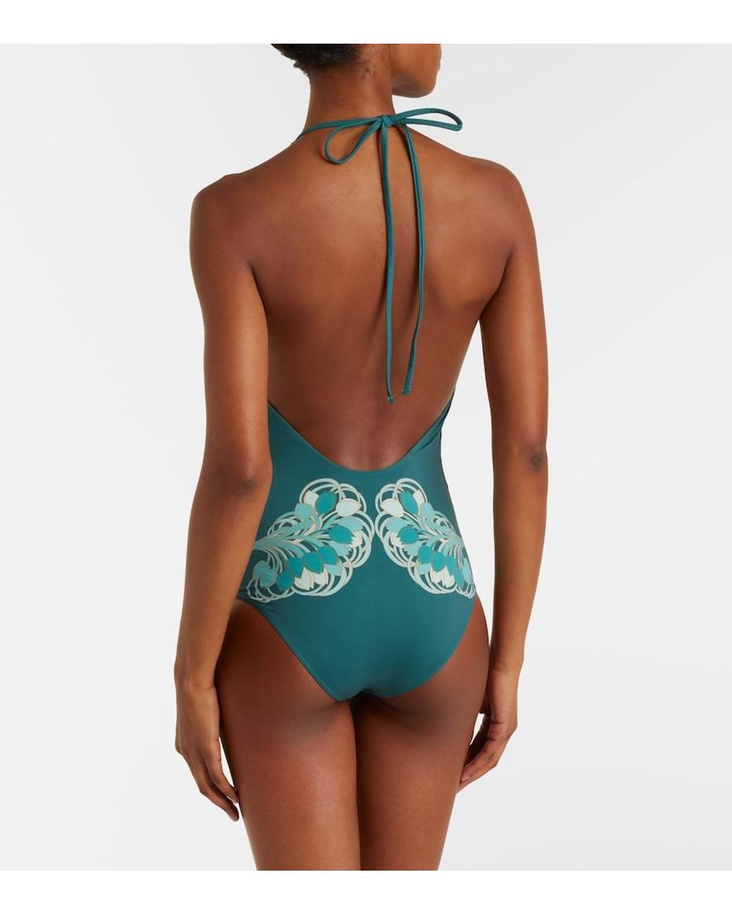 LaDoubleJ Green Printed Halterneck Swimsuit