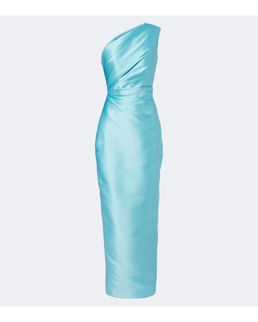 Solace London Blue Kira One-Shoulder Satin Gown