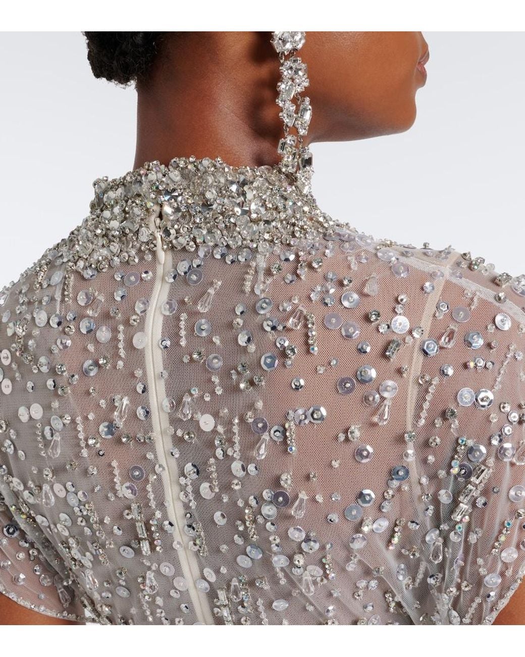 Jenny Packham White Crystal Drop Embellished Gown