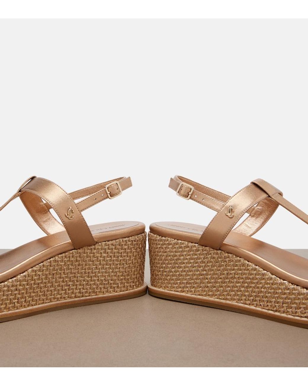 Jimmy Choo Brown Theia Metallic Leather Wedge Sandals