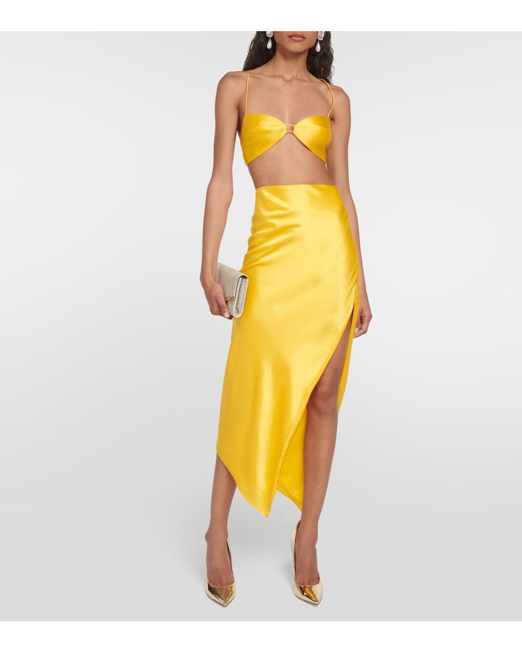 The Sei Yellow Silk Midi Skirt