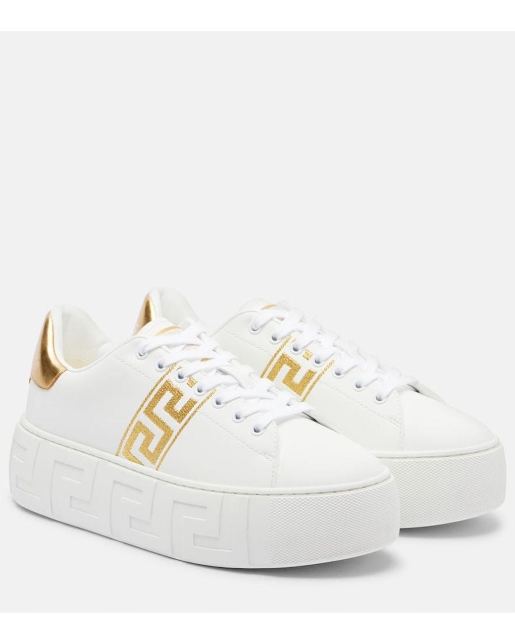 Versace White Greca Embroidered Sneakers