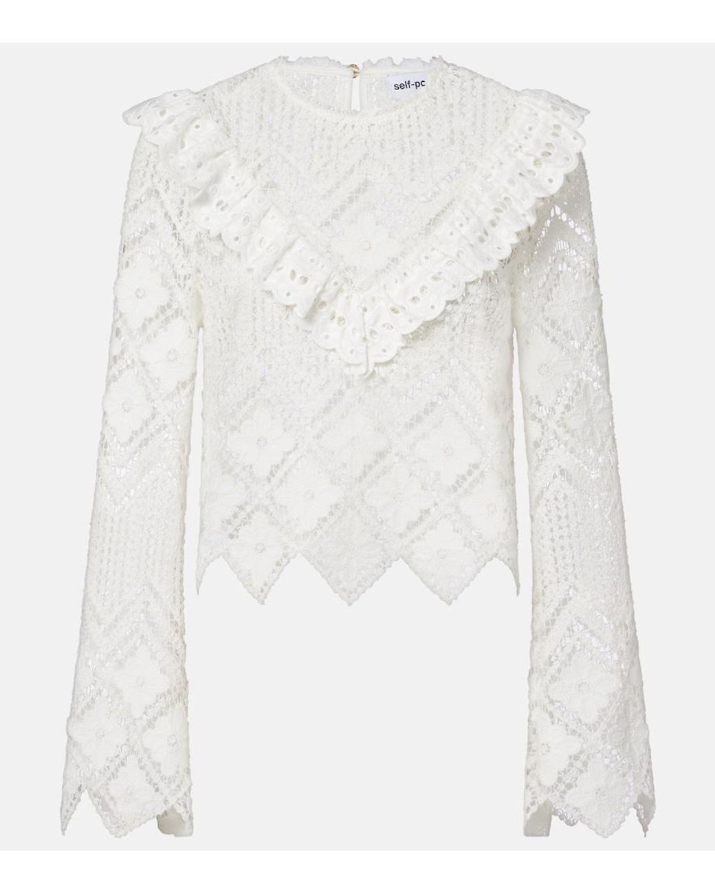 Self-Portrait White Crochet Ruffled Top