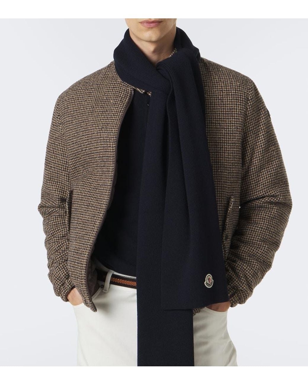 Moncler Black Virgin Wool Scarf for men