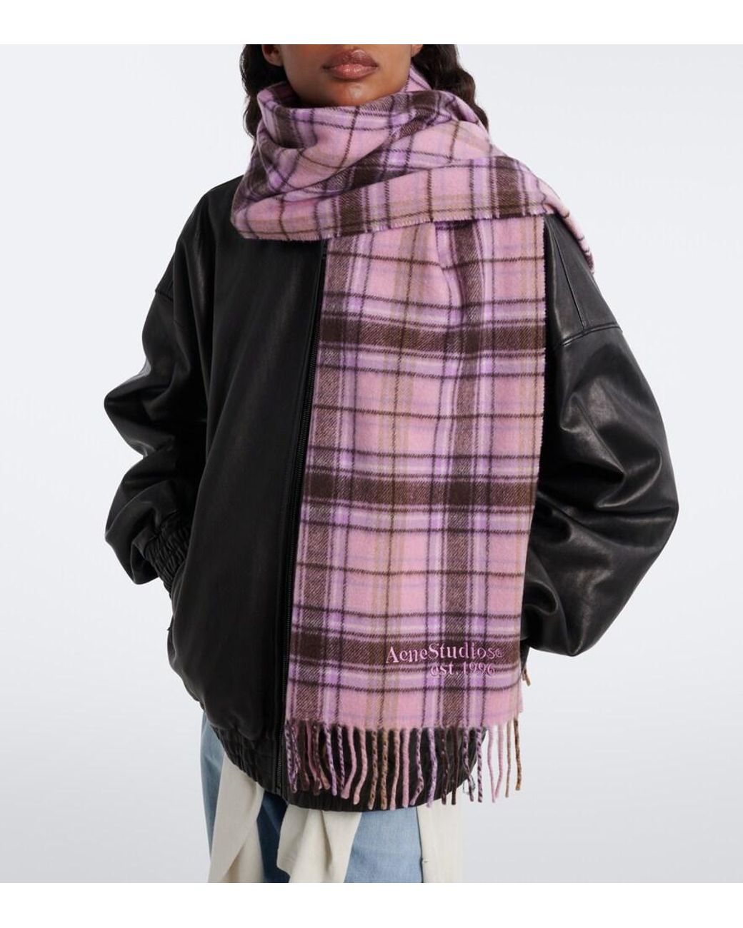 Acne Purple Plaid Cashmere And Wool Scarf