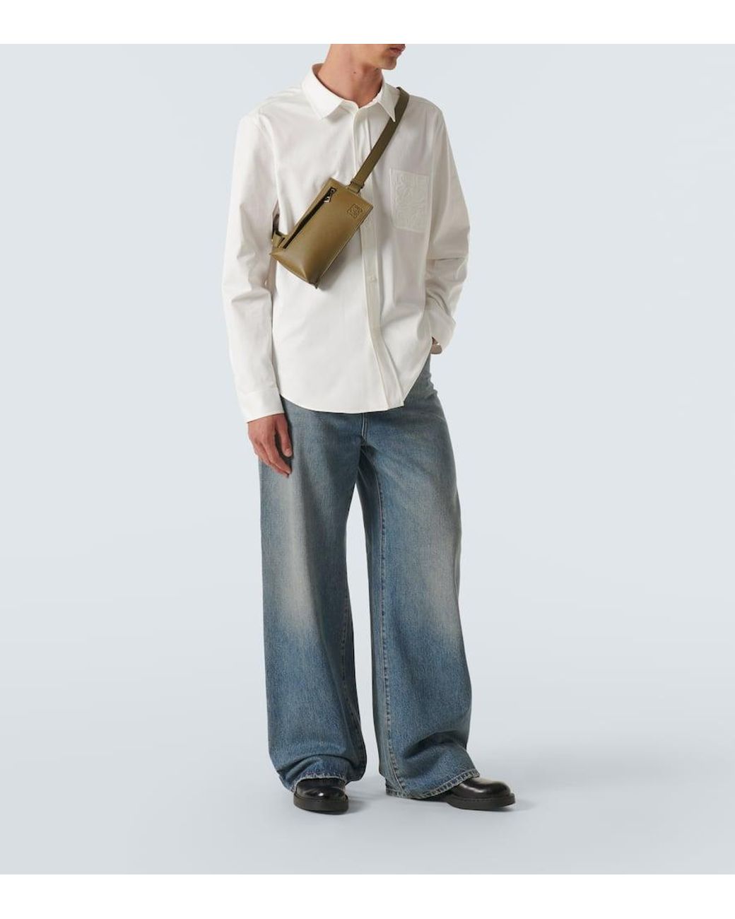 Loewe Vertical T Pocket Leather Crossbody Bag in Green for