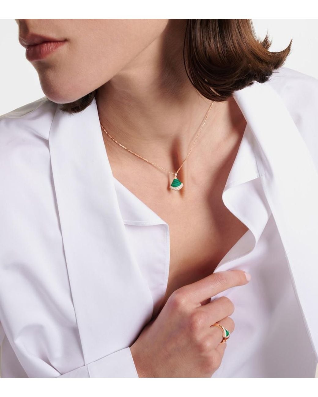 BVLGARI White Divas' Dream 18Kt Rose Necklace With Diamonds And Malachite