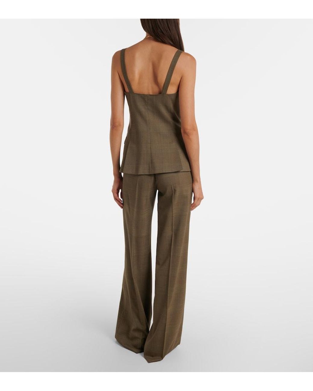 Max Mara Natural Checked Virgin Wool Wide-Leg Pants