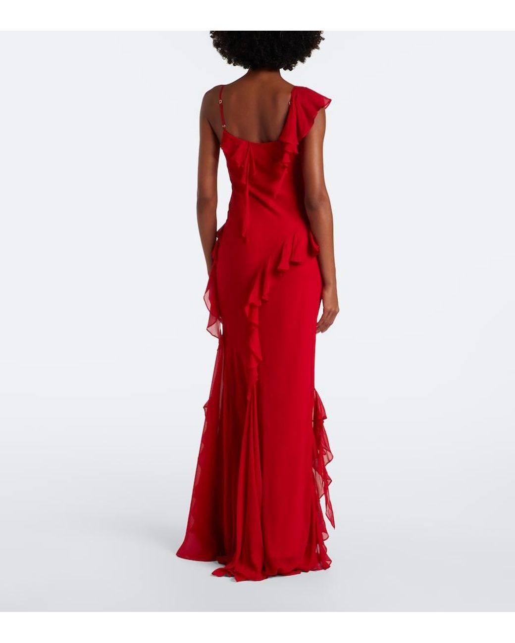 De La Vali Red Mayara Ruffled Georgette Gown