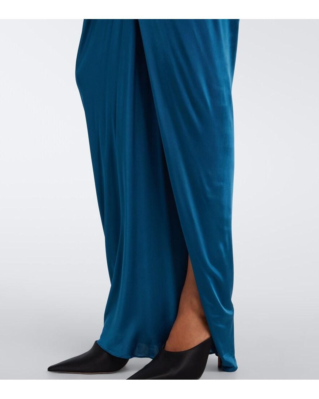 Balmain Blue Draped Satin Maxi Skirt