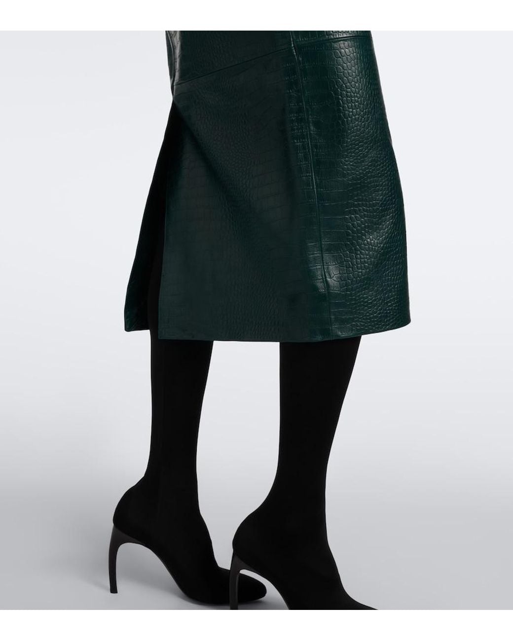 Frankie Shop Green Taney Croc-Effect Leather Pencil Skirt