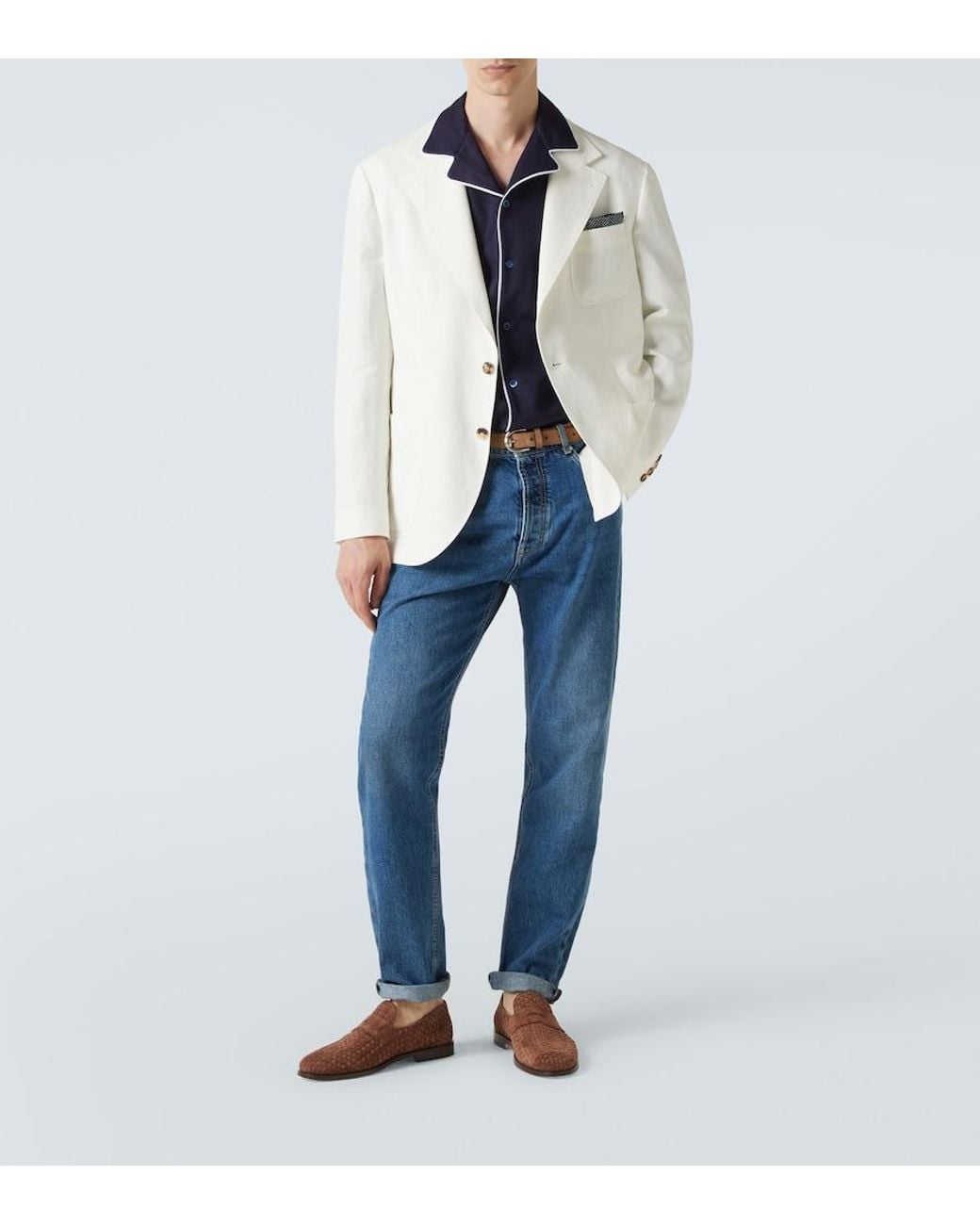 Brunello Cucinelli Blue Cotton Pajama Shirt for men