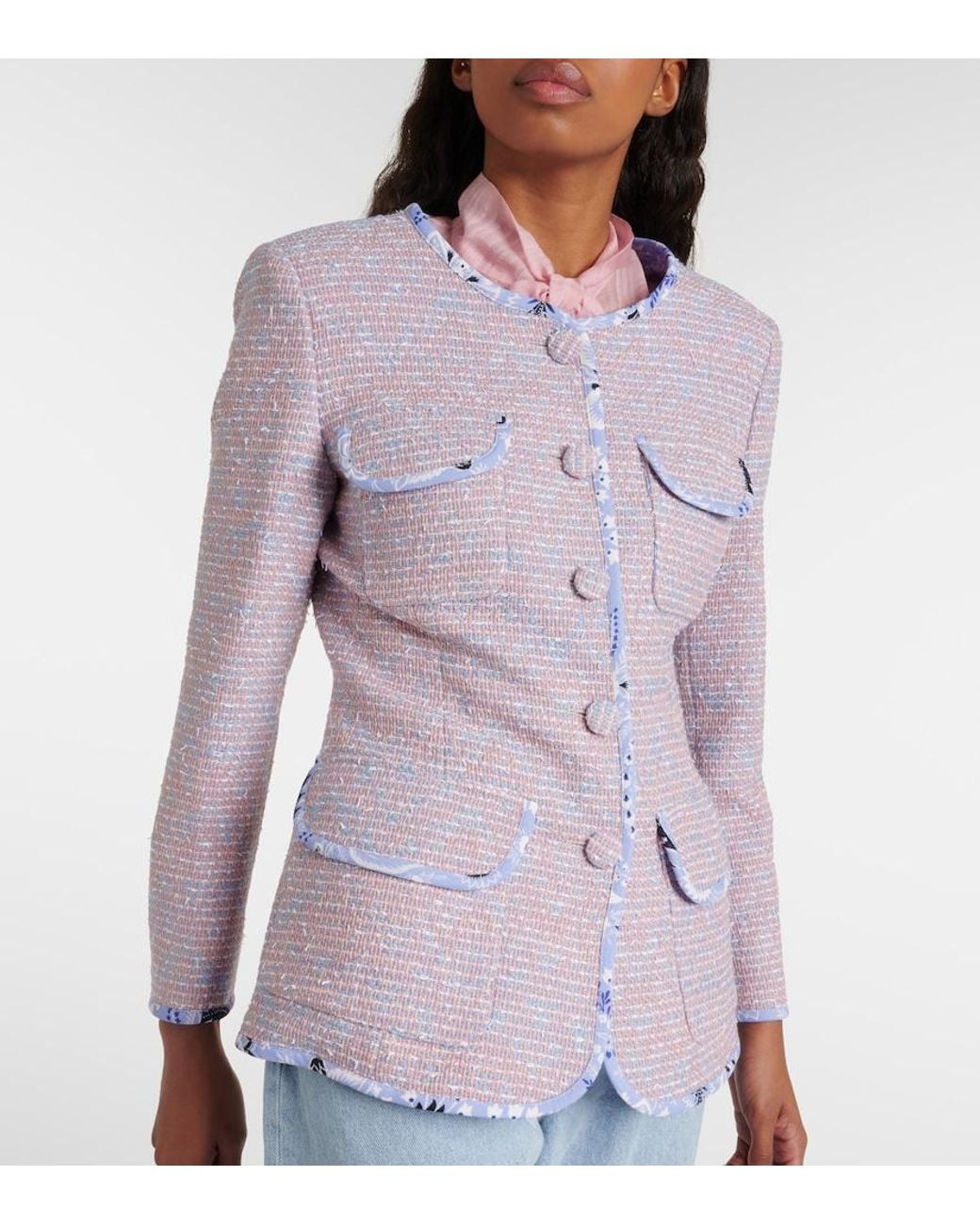 Etro Purple Checked Wool-Blend Tweed Jacket