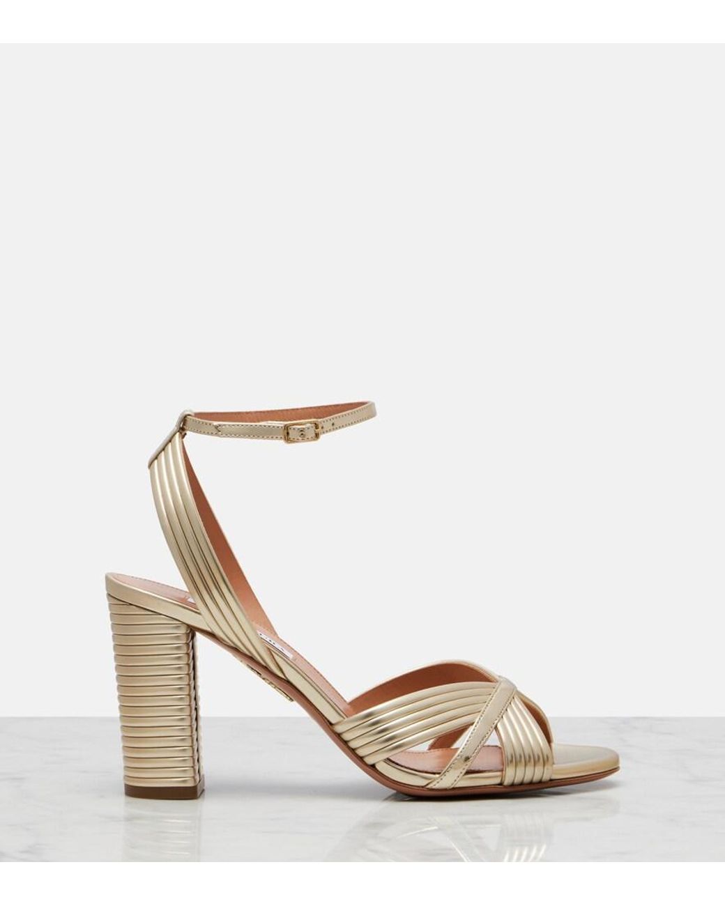 Aquazzura Very Sundance Metallic Leather Sandals