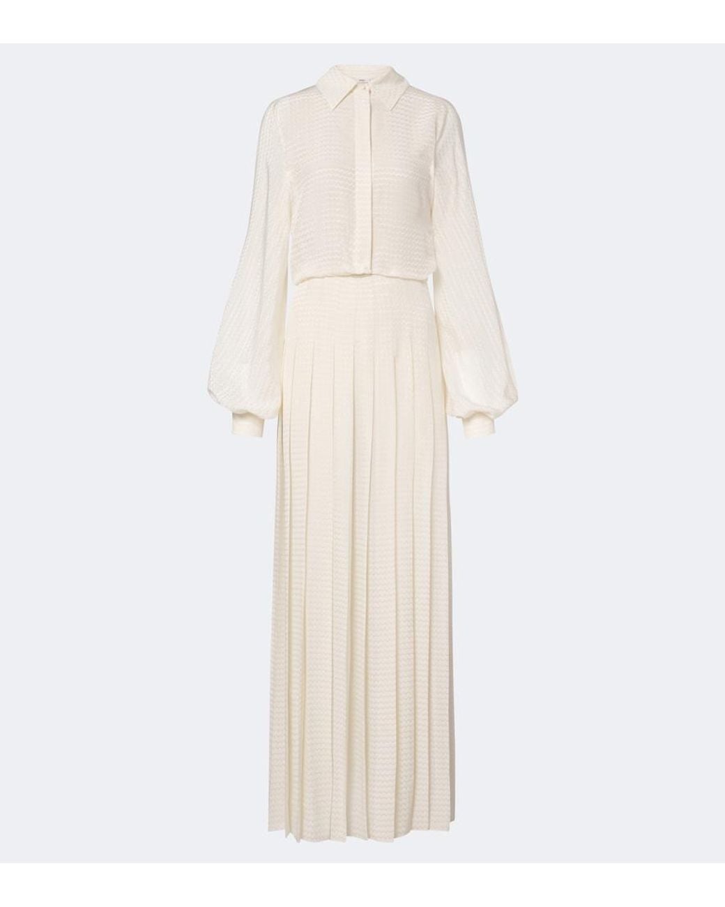 Fendi White Plisse Silk Crepe Maxi Dress