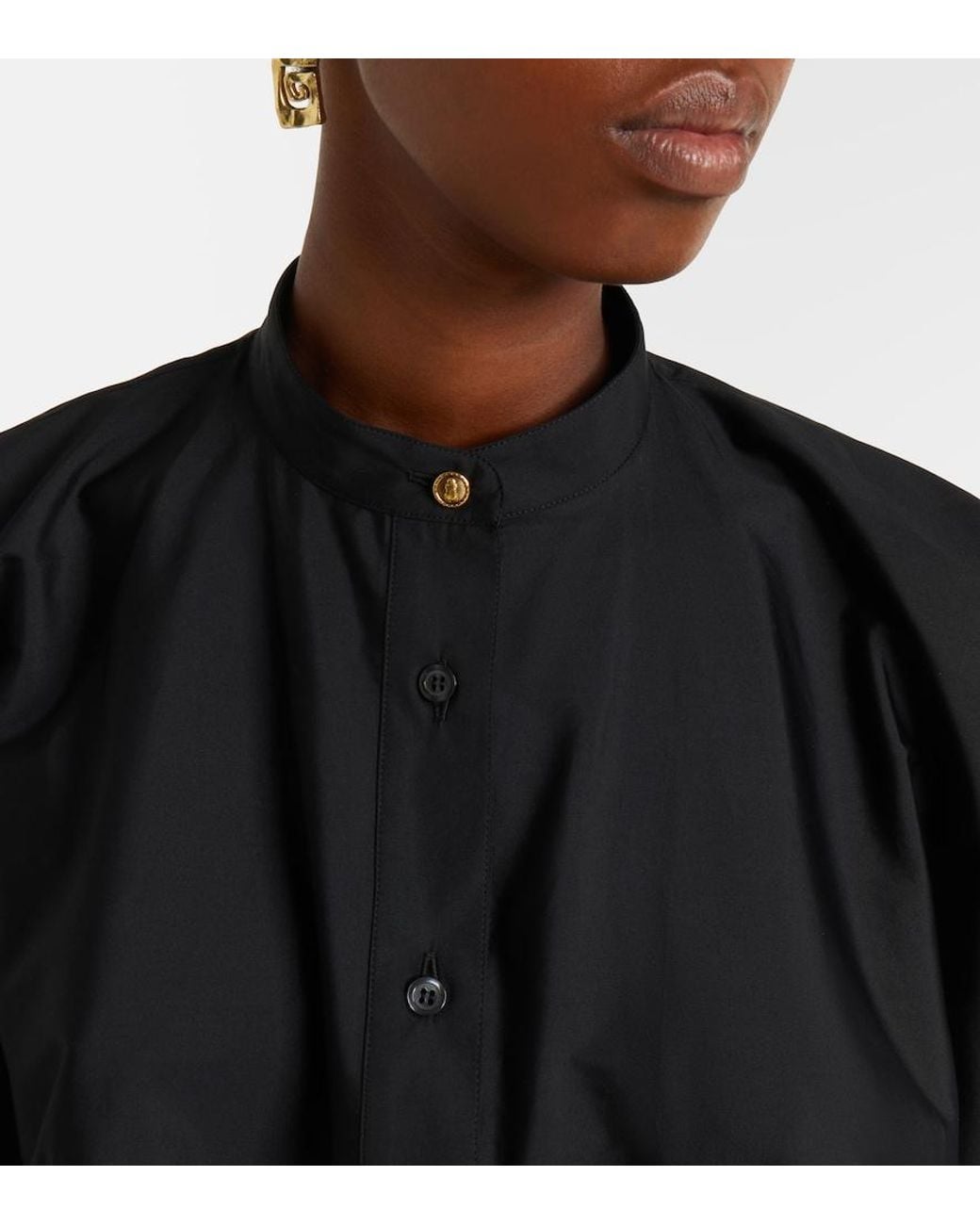 LaDoubleJ Black Foulard Embroidered Cropped Cotton Shirt