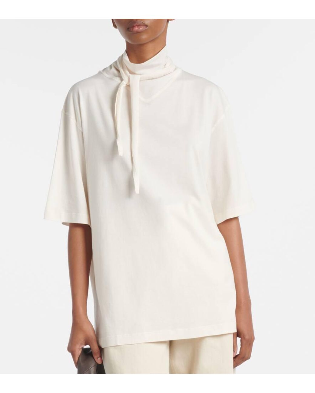 【Lemaire】 Foulard tie-neckコットンジャージTシャツ lemaire-designer-white-Foulard