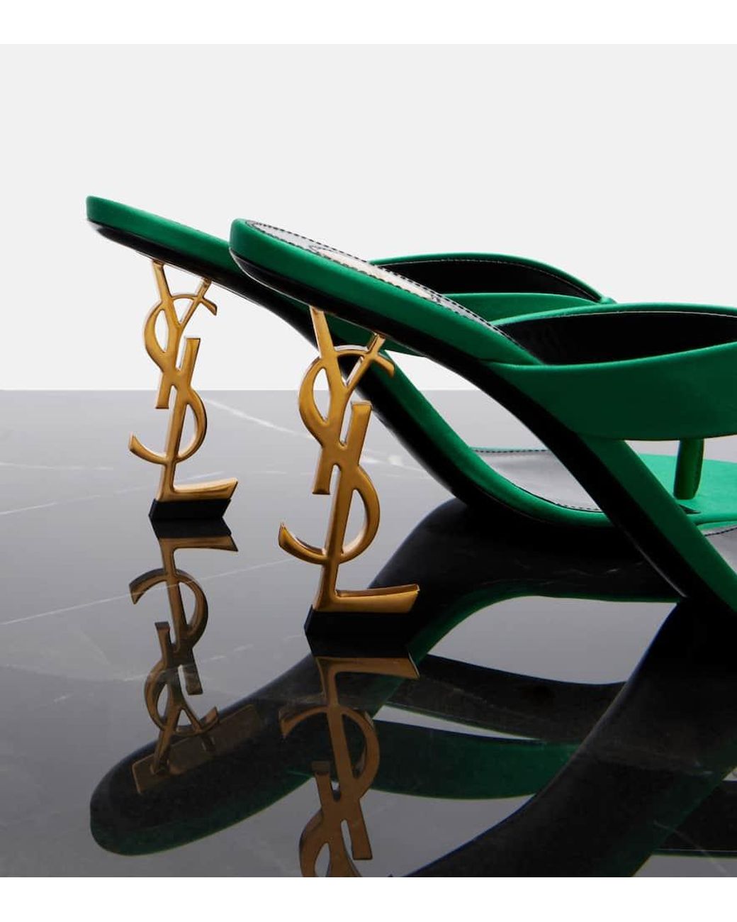 Saint Laurent Green Sandalen Opyum Cassandre Aus Satin