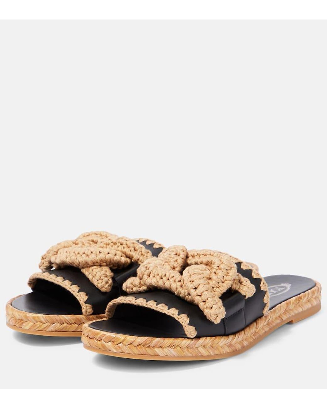 Tod's Natural Kate Leather And Jute Slides
