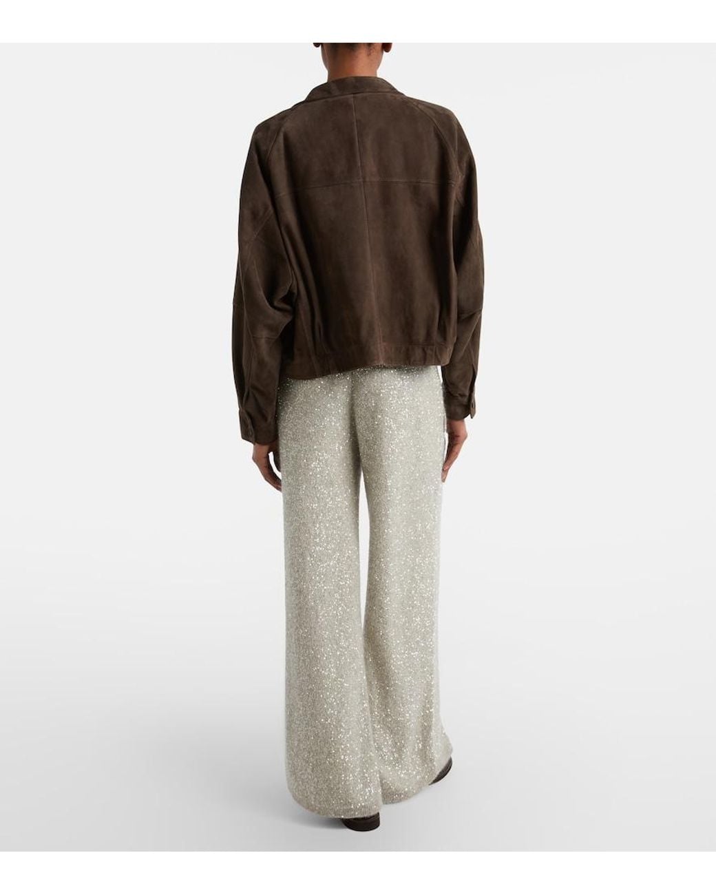 Brunello Cucinelli White Sequined Wide-Leg Pants
