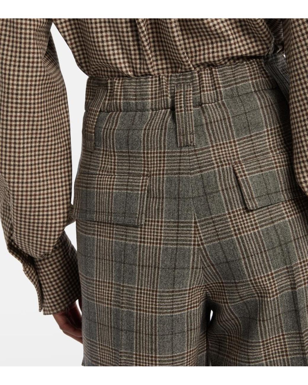 Brunello Cucinelli Gray Checked Virgin Wool Shorts