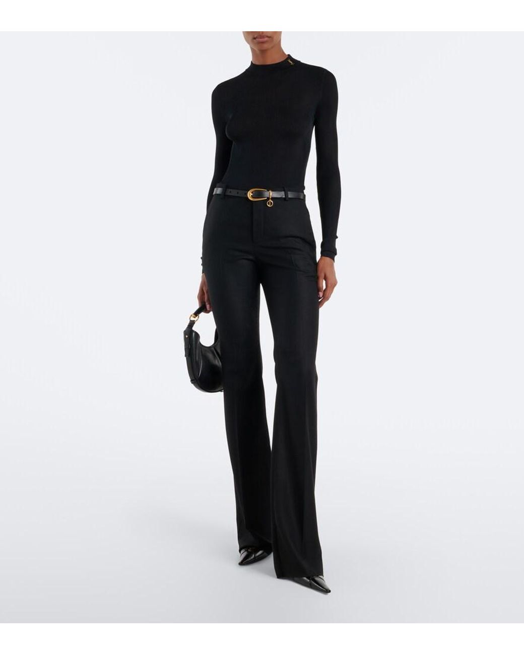 Saint Laurent Black Monogram Silk Mockneck Top