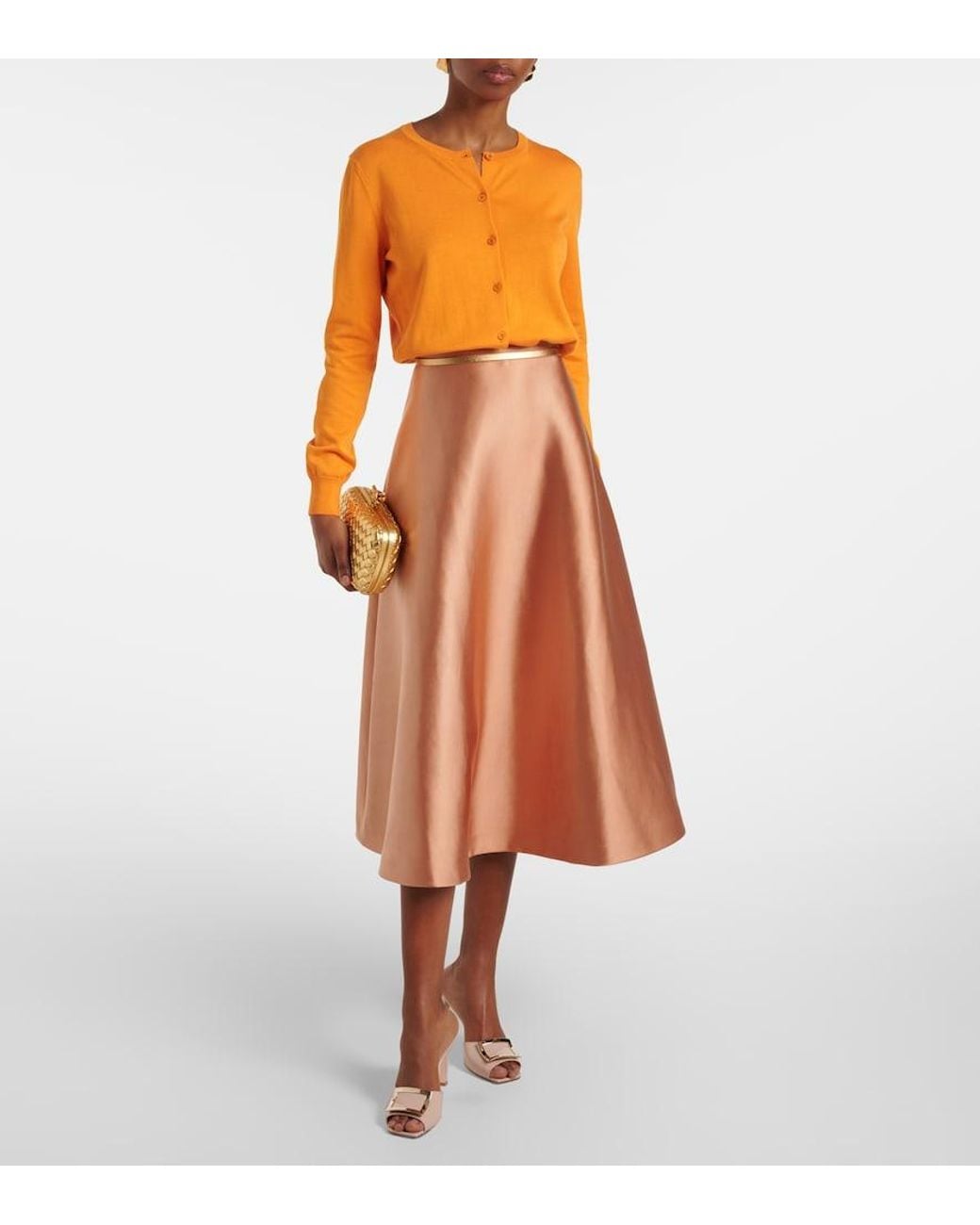 Carolina Herrera Orange Satin Midi Skirt