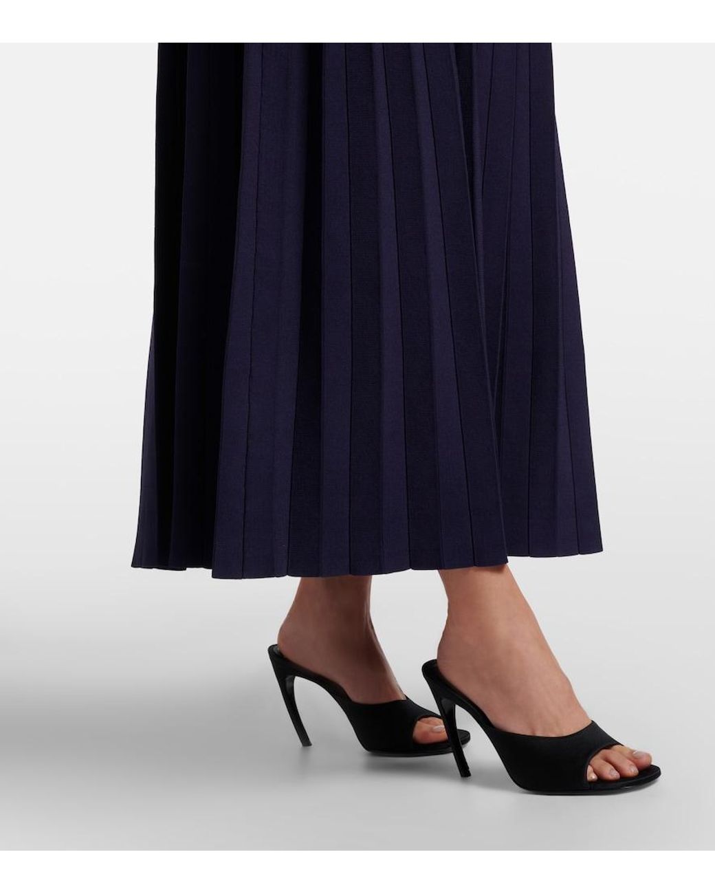 Self-Portrait Blue Belted Ribbed-Knit Midi Dress