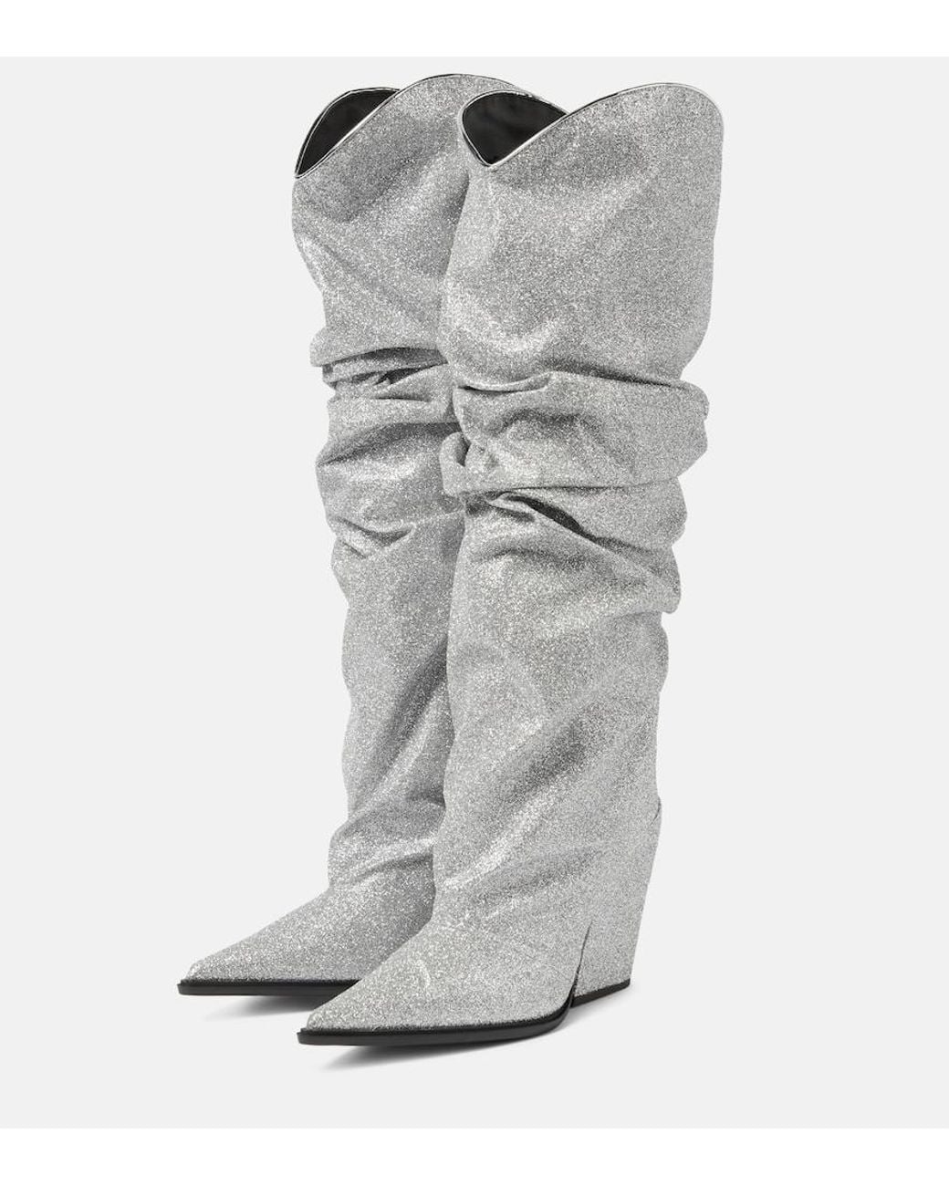 Alexandre Vauthier Gray Glitter Knee-High Boots