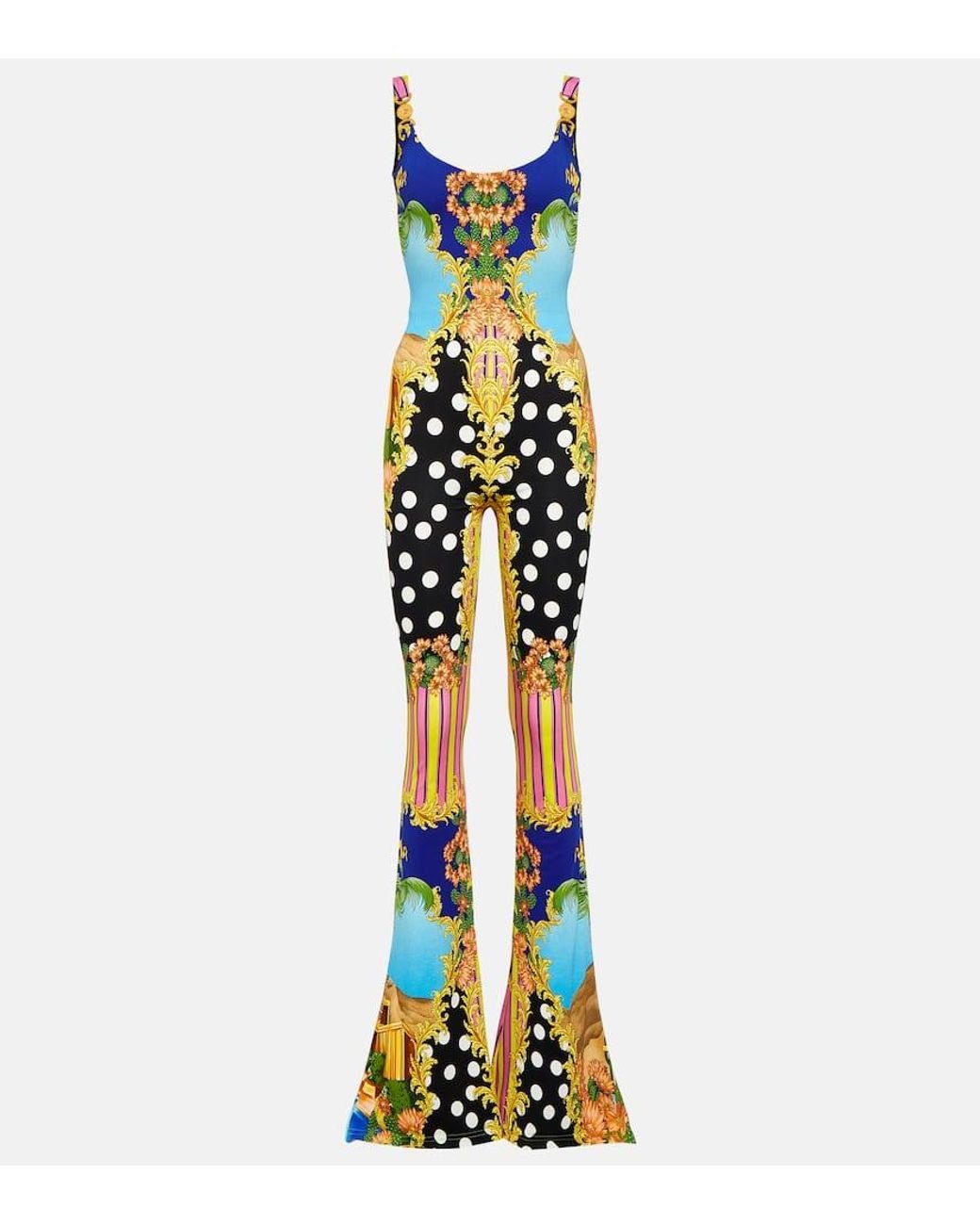 Versace Medusa Palm Springs Flared Jumpsuit in Blue Lyst