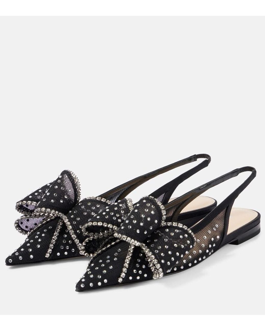 Mach & Mach Black Le Cadeau Mesh Slingback Flats