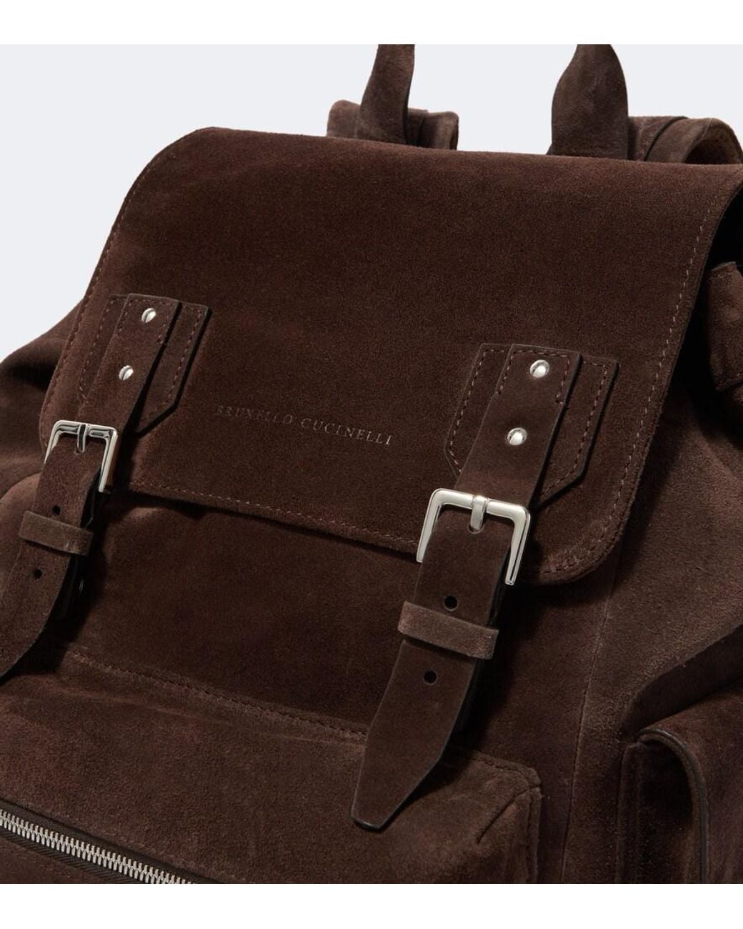 Brunello Cucinelli Brown Suede Backpack for men