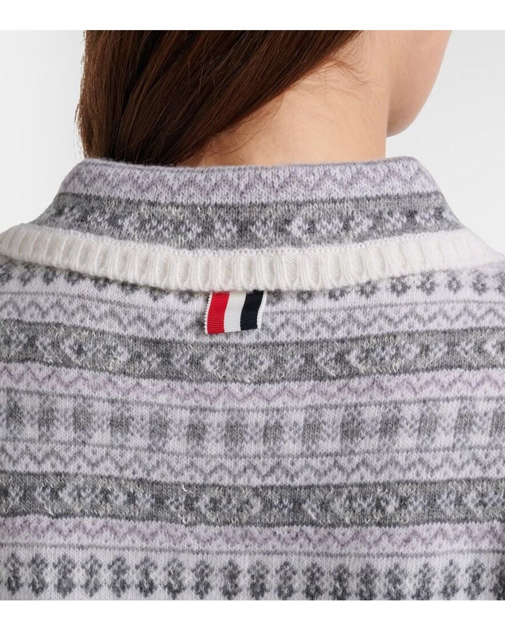 Maglione Con Effetto Jacquard E Colletto Arrotondato di Thom Browne in Gray