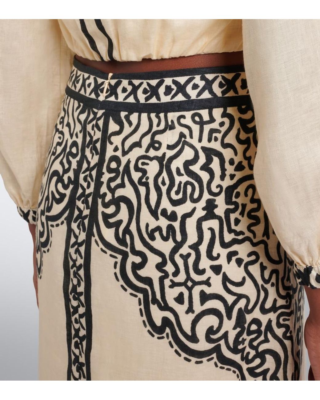 Johanna Ortiz White Loose Horizon Printed Linen Maxi Skirt