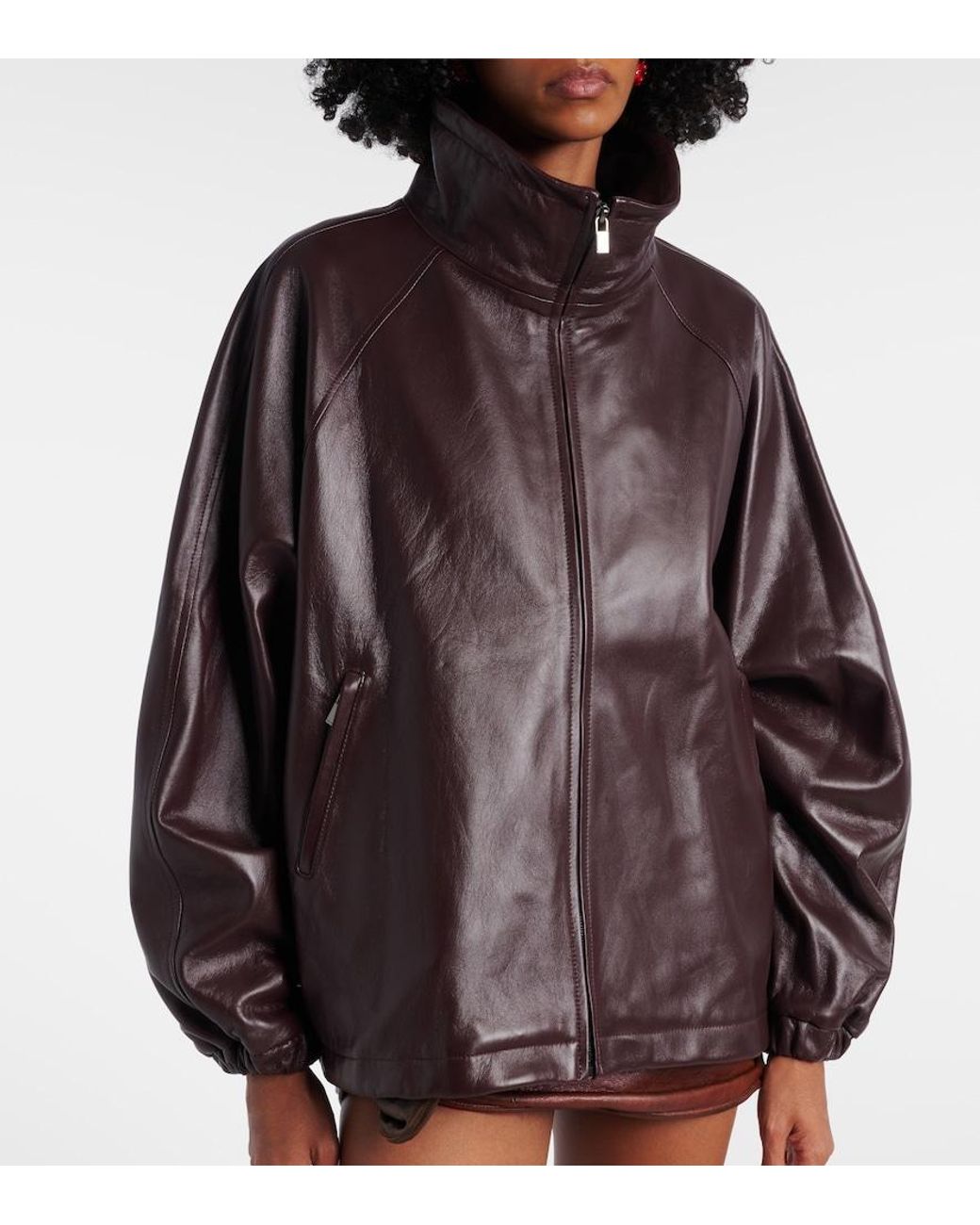 Magda Butrym Brown Oversized Leather Bomber Jacket