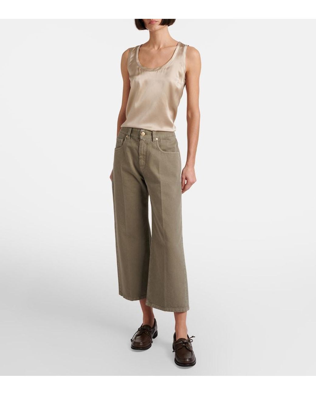 Brunello Cucinelli Natural Cropped Wide-Leg Jeans