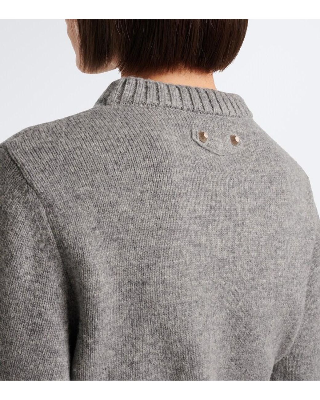 Balenciaga Gray Cropped Gathered Wool Sweater