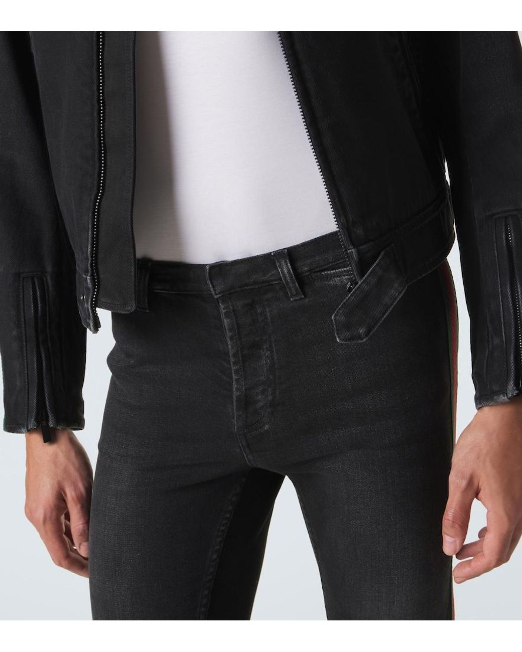 Gucci Black Web Stripe Flared Jeans for men