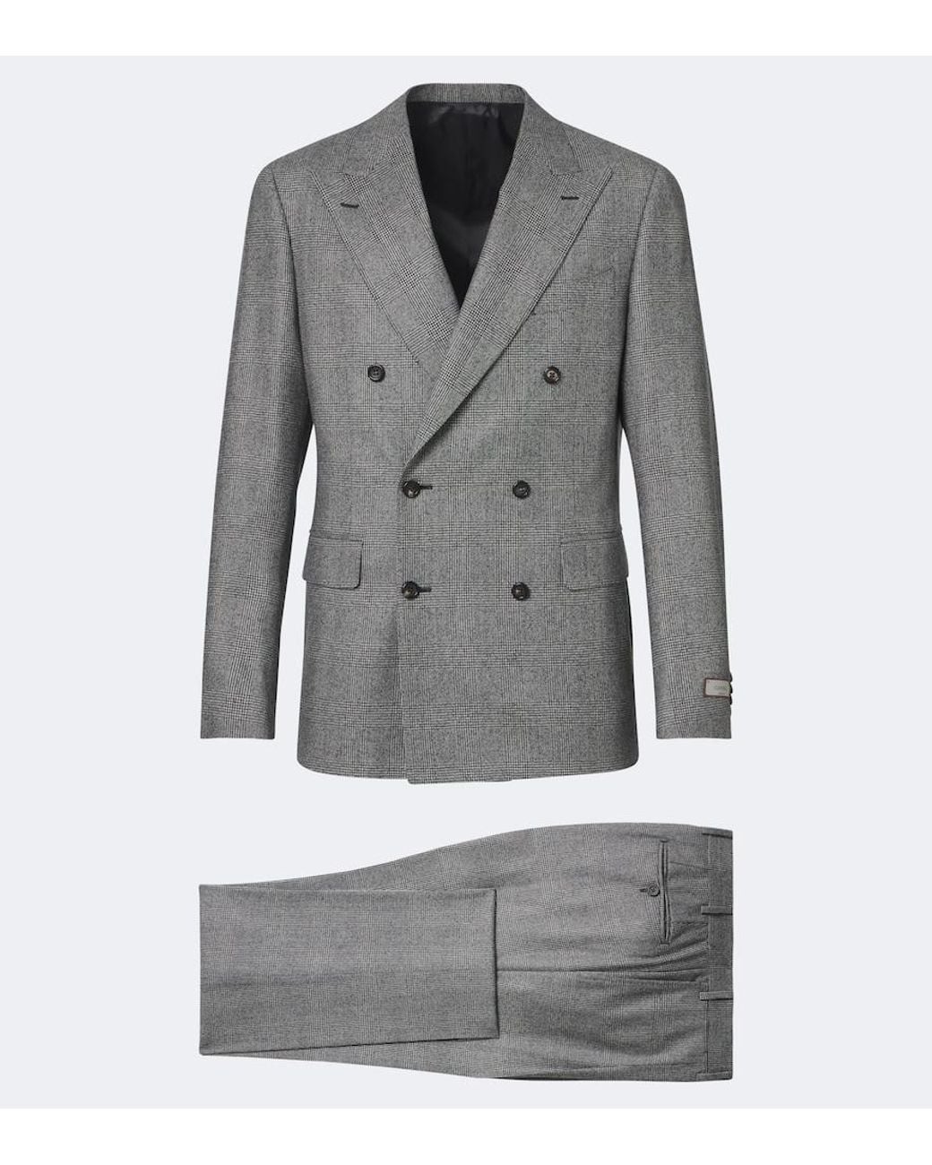 Canali Gray Checked Double-Breasted Wool Suit for men