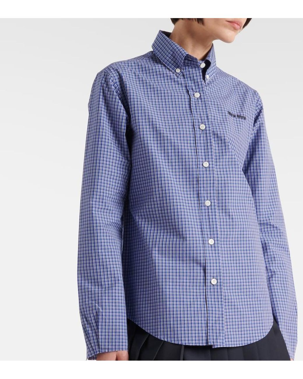 Miu Miu Blue Logo Cotton Poplin Shirt