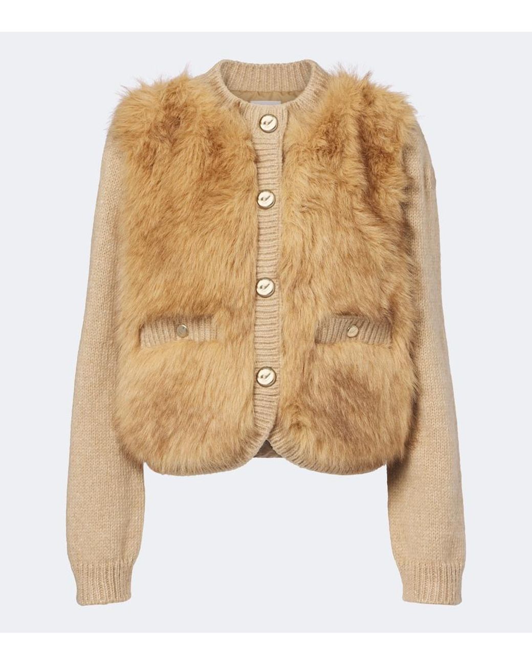 Moncler Natural Alpaca And Wool-Blend Down-Paneled Cardigan