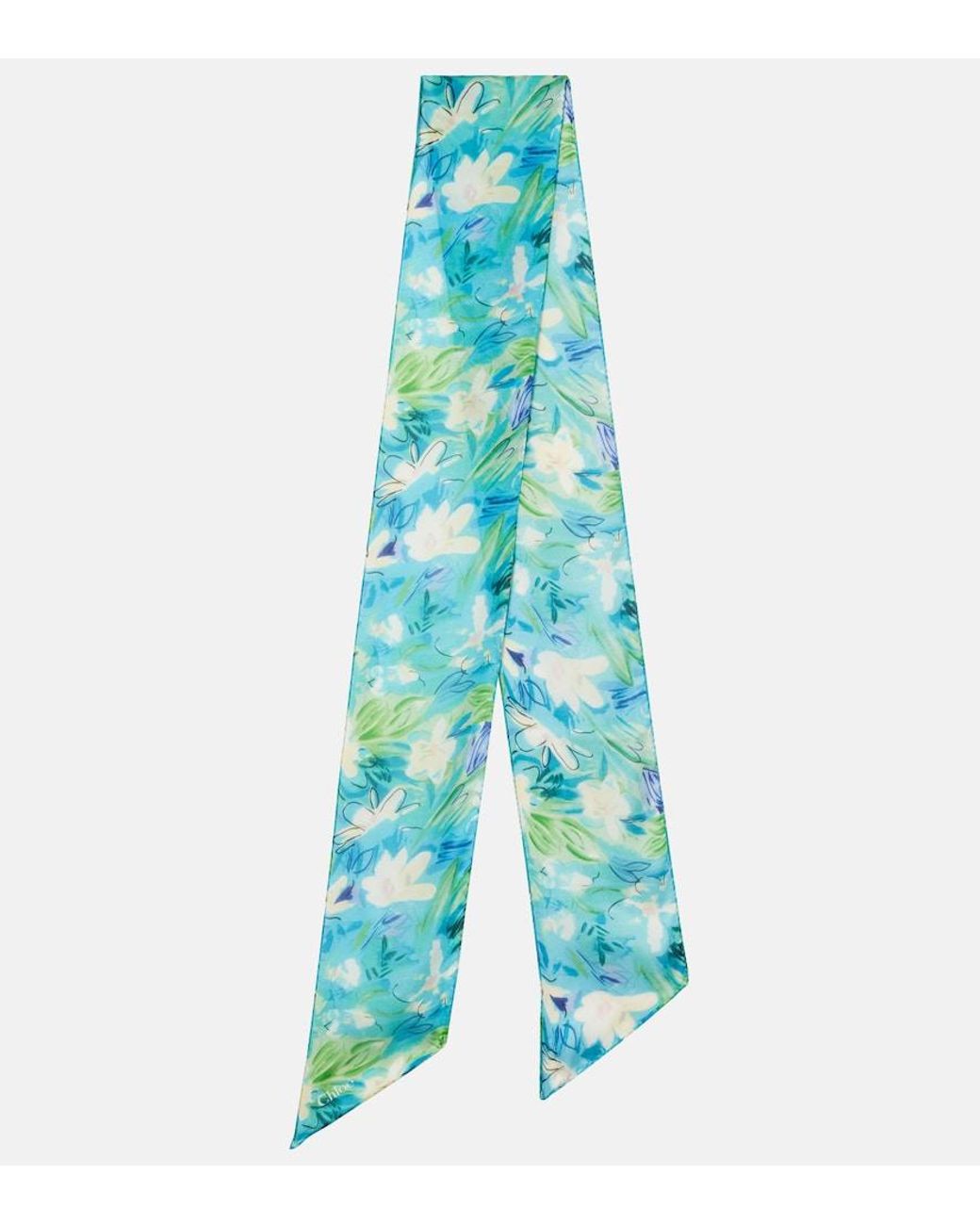 Chloé Blue Wild Flowers Floral Silk Scarf