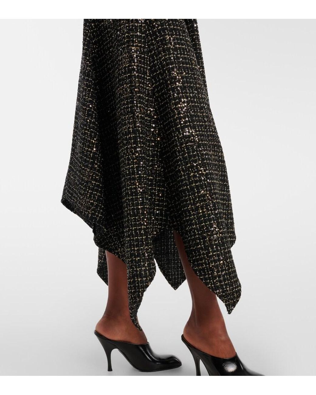 Safiyaa Black Okimi Sequined Tweed Midi Dress