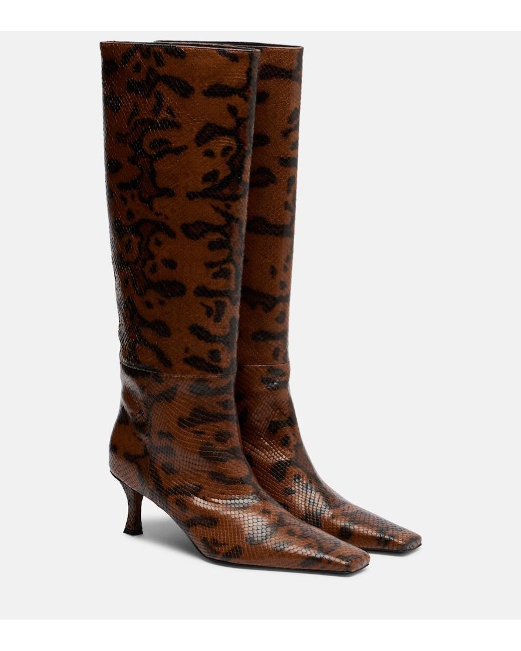 Proenza Schouler Brown Snake-Effect Leather Knee-High Boots